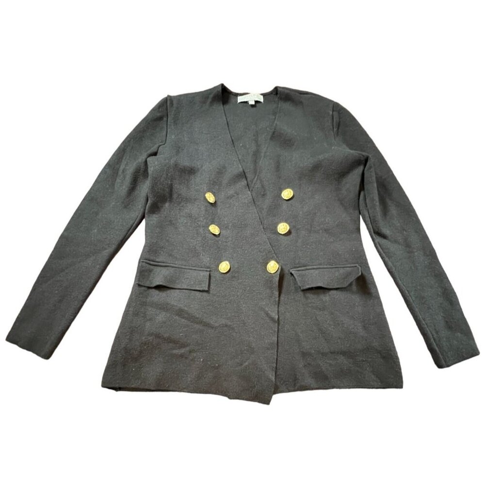 Marled Reunited Black‎ Blazer Gold Buttons  L classic Work Preppy equestrian